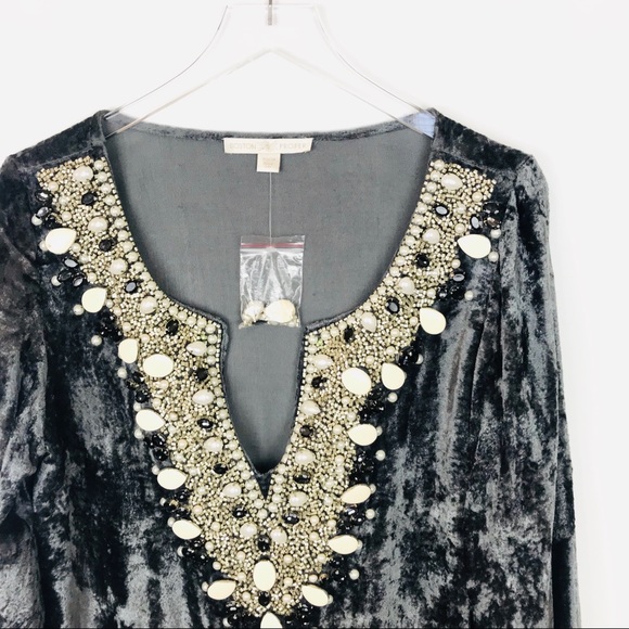 Boston Proper crushed velvet embroidered top - Picture 3 of 6